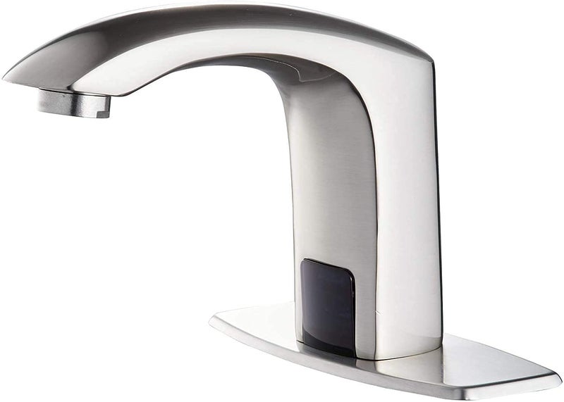 YCCUZA Automatic Sensor Touchless Bathroom Faucet Brushed Nickel Motion Actived Solid Brass Bathroom Sink Faucet with Hole Cover Plate Hands Free Vanity Faucets Deck Mount - Image 1